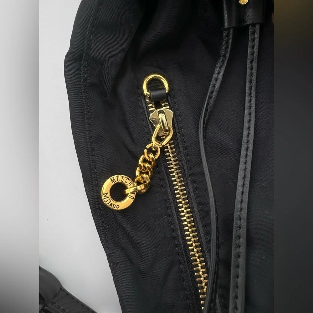Moschino Couture Black Nylon Leather Gold Chain Backpack